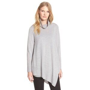 EILEEN FISHER 100% Merino Wool Gray Asymmetrical Cowl Neck Sweater, M Medium